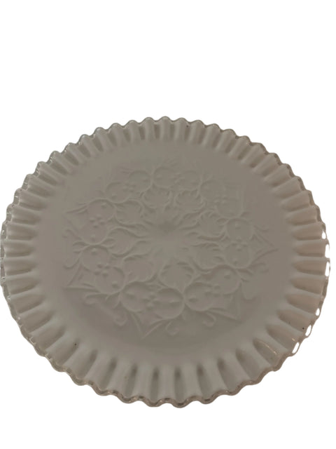 Fenton (England) Milk Glass Silver Crest Spanish lace pedestal cake stand