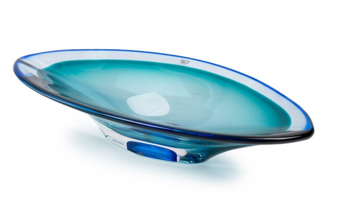 Kosta Boda (Sweden) blue and green sommerso art glass vase designed by Göran Wärff
