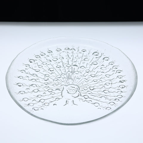 Humppila (Finland) "Riikinkukko" glass platter designed by Raija Luoto Glass Coco Retrotique