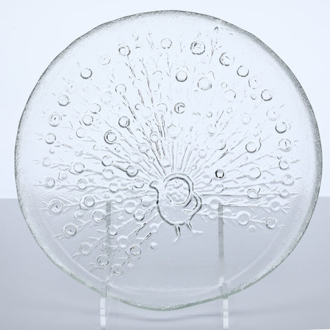 Humppila (Finland) "Riikinkukko" glass platter designed by Raija Luoto Glass Coco Retrotique