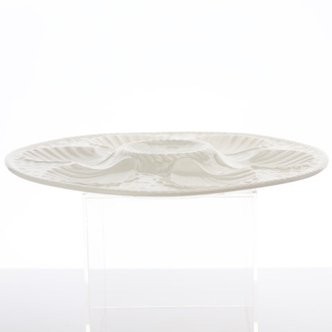 Longchamp (France) cream oyster dish with basket weave design Servingware Coco Retrotique