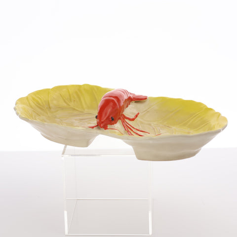 Maruhon Ware (Japan) lobster on cabbage leaf 2 section dish Servingware Coco Retrotique