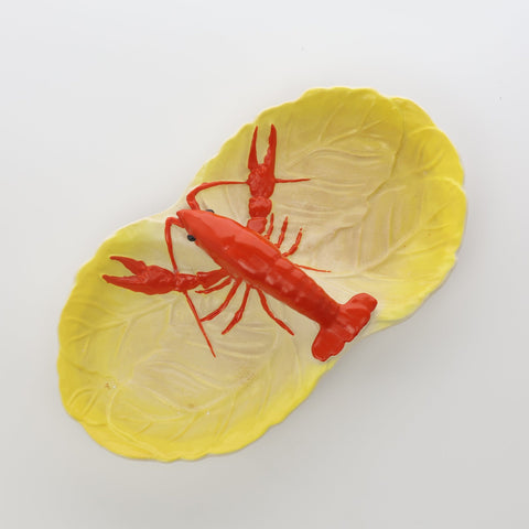 Maruhon Ware (Japan) lobster on cabbage leaf 2 section dish Servingware Coco Retrotique