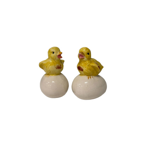 Vintage (Japan) yellow baby chicken sitting on egg salt and pepper shakers