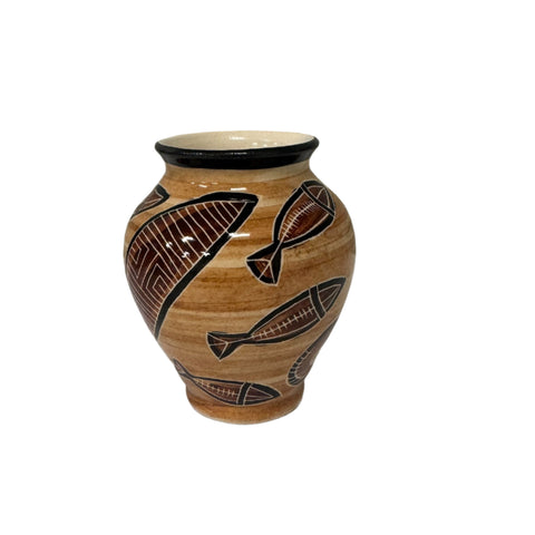 Small Australian pottery vase, aboriginal motifs 11 cm high