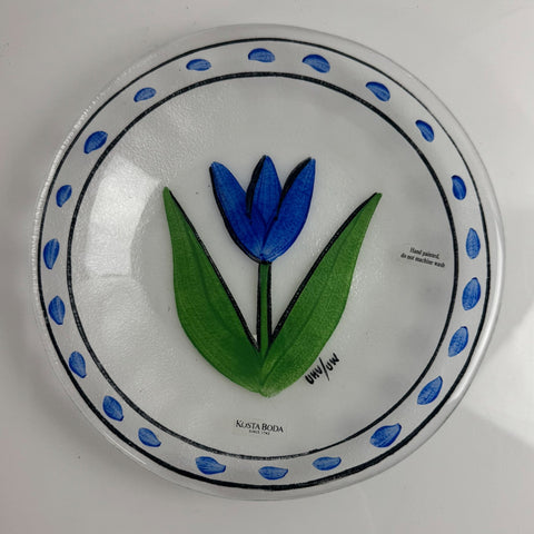 Kosta Boda (Sweden) Tulipa, Ulrica Hydman Vallien blue tulip plate 18 cm diameter