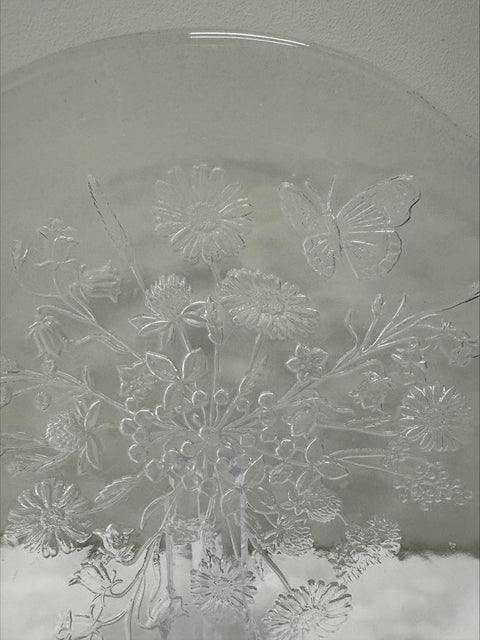 Large Kosta Boda Sweden ULLA Butterfly Flowers Glass shallow bowl Kjell Engman Flowers & Butterfly Kjell Engman