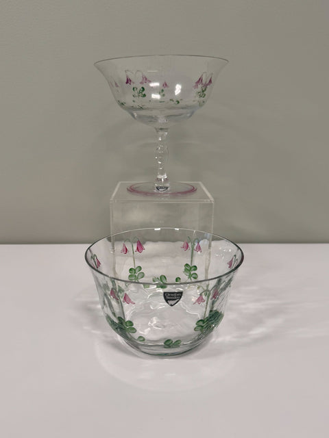 Orrefors (Sweden) hand-painted "Linnea" small comport by Eva Englund