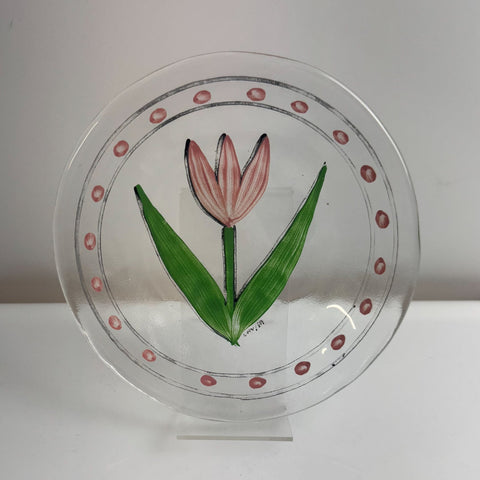 Kosta Boda (Sweden) Tulipa, Ulrica Hydman Vallien pink tulip plate 18 cm diameter