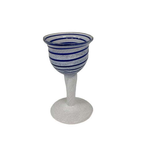 Kosta Boda (Sweden) "Ocean" white with blue mini goblet designed by Ulrica Hydman-Vallien