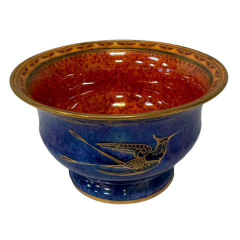 Rare Wedgwood blue lustre Footed Bowl decorated with hummingbirds, designed by Daisy Makeig-Jones circa 1920.