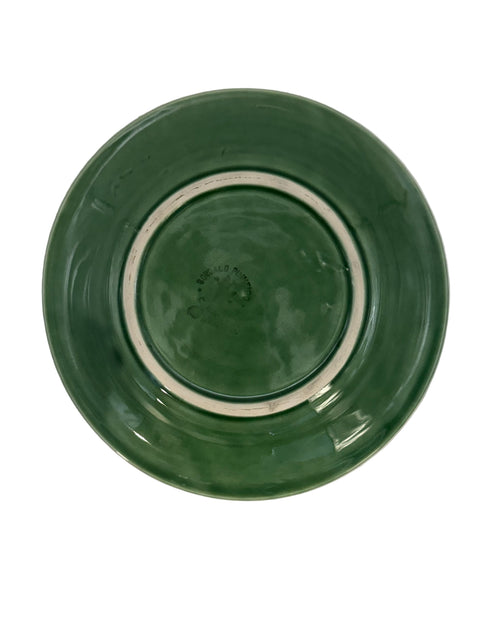 Bordallo Pinheiro (Portugal) green majolica cabbage leaf plate with vine leaves diameter 20 cm