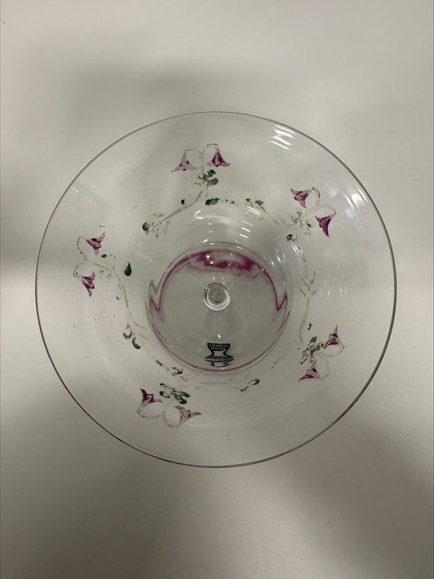 Orrefors (Sweden) hand-painted "Linnea" small comport by Eva Englund