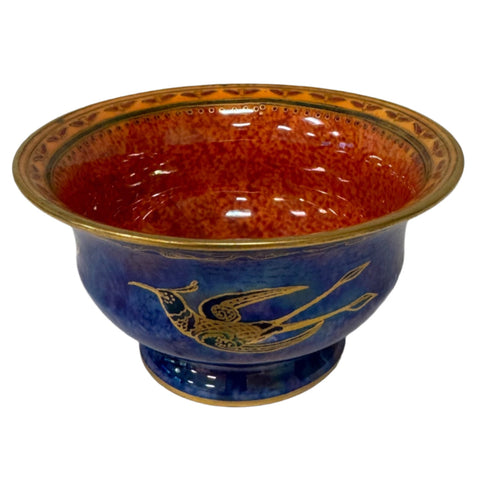 Rare Wedgwood blue lustre Footed Bowl decorated with hummingbirds, designed by Daisy Makeig-Jones circa 1920.