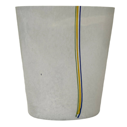 Kosta Boda (Sweden) "Rainbow 48226" large white vase with colourful threads designed by Bertil Vallien
