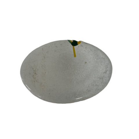 Kosta Boda (Sweden) "Rainbow" small white vase with colourful threads designed by Bertil Vallien