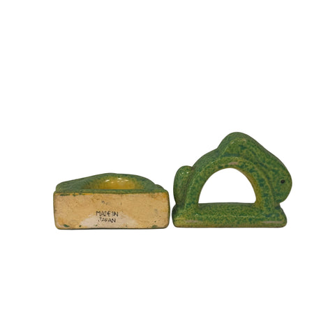Set of art deco mottled green rabbit napkin rings