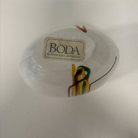 Kosta Boda (Sweden) "Rainbow" miniature white vase with colourful threads designed by Bertil Vallien