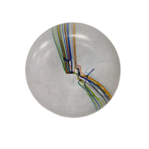Kosta Boda (Sweden) "Rainbow 48226" large white vase with colourful threads designed by Bertil Vallien