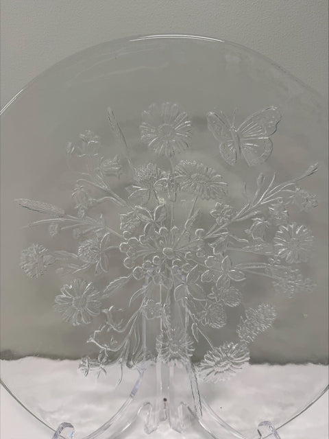 Large Kosta Boda Sweden ULLA Butterfly Flowers Glass shallow bowl Kjell Engman Flowers & Butterfly Kjell Engman