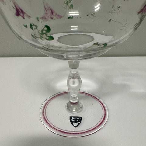 Orrefors (Sweden) hand-painted "Linnea" small comport by Eva Englund