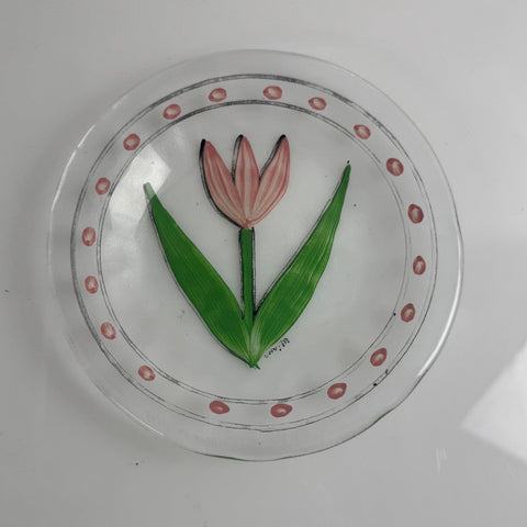Kosta Boda (Sweden) Tulipa, Ulrica Hydman Vallien pink tulip plate 18 cm diameter