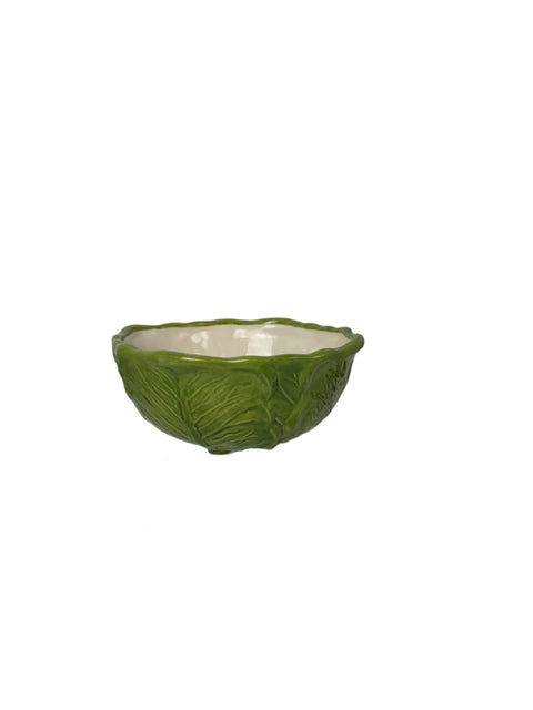 Vintage 1976 Majolica Cabbage Leaf Footed Bowl Pottery, Duncan Enterprises