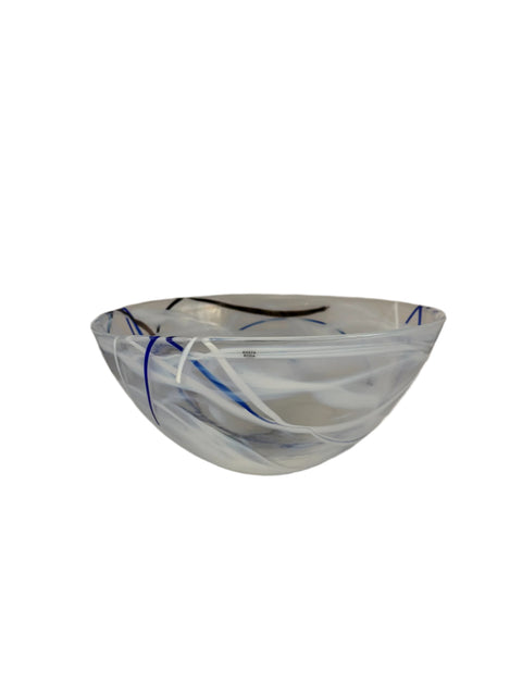 Kosta Boda (Sweden) "Contrast" heavy white with black and blue swirl pattern bowl designed by Anna Erhner