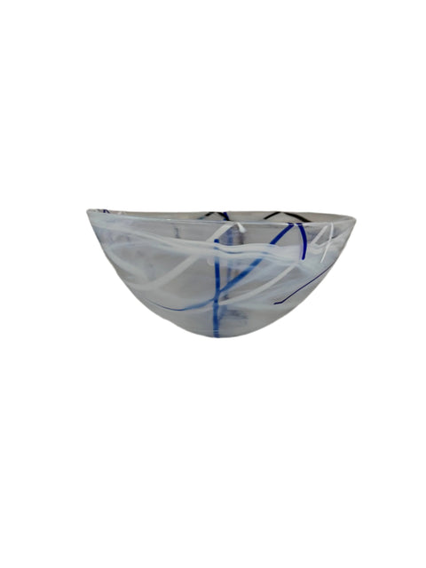 Kosta Boda (Sweden) "Contrast" heavy white with black and blue swirl pattern bowl designed by Anna Erhner