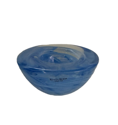 Kosta Boda, Atoll Cobalt blue bowl by Anna Ehmer Swedish glass candleholder