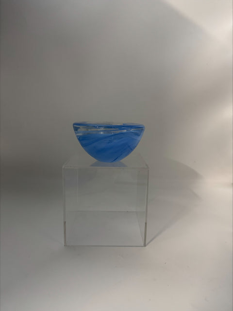 Kosta Boda, Atoll Cobalt blue bowl by Anna Ehmer Swedish glass candleholder