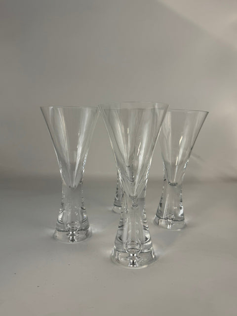 Krosno (Poland) set of four bubble base champagne flute/cocktail glasses