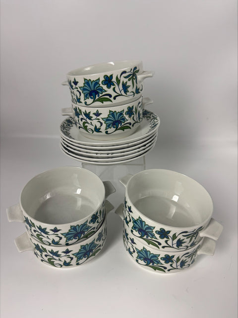 Midwinter (England) 'Spanish Garden' Soup bowl and under plate (Set x6) | Designed by Jessie Tait