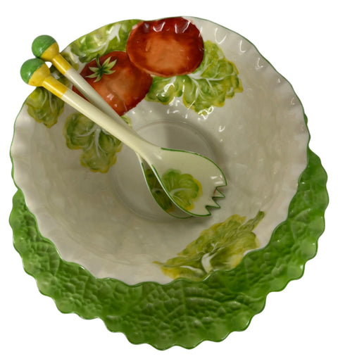 Noritake Leaf Salad bowl Majolica tyle, platter and servers, early 1930's