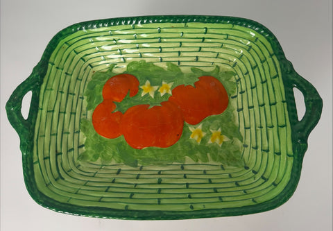 Royal Winton Grimwades (England) 1930's green basket bowl with tomato Design - Majolica Design tomato design dish