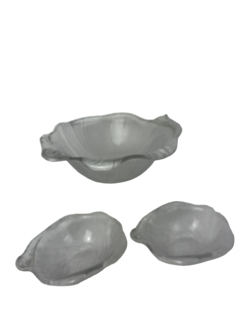 Studio Nova frosted glass crystal seashell large bowl and pair matching bowls