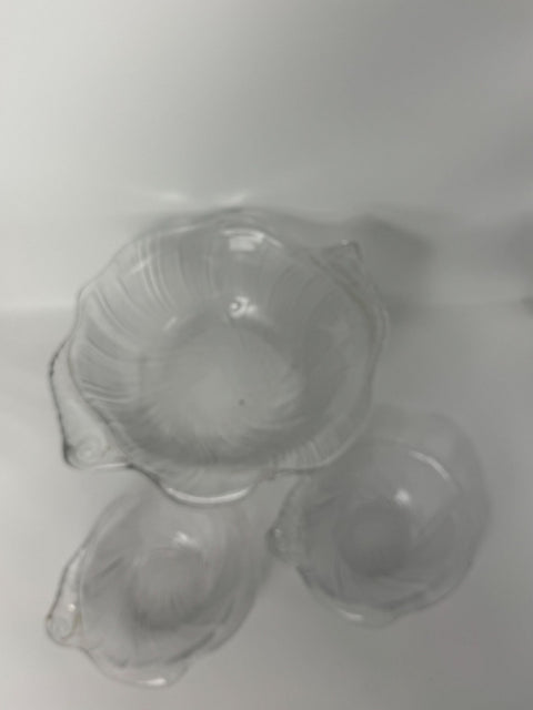 Studio Nova frosted glass crystal seashell large bowl and pair matching bowls