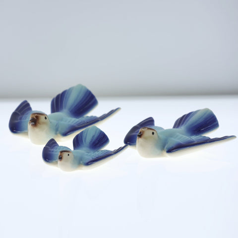 Ceramic birds, 3 blue swallows wall decor Decor Coco Retrotique