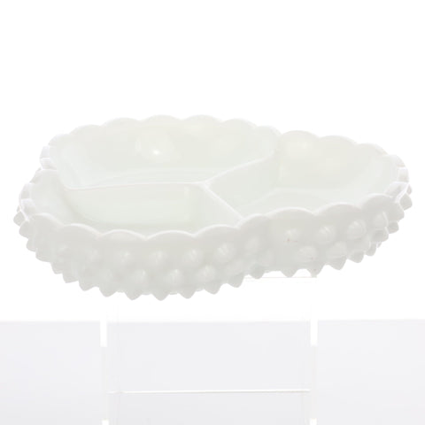 Fenton (USA) hob nail milk glass 3 segment dish Servingware Coco Retrotique