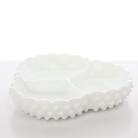 Fenton (USA) hob nail milk glass 3 segment dish Servingware Coco Retrotique