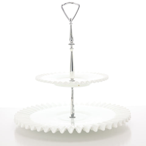 Fenton (USA) milk glass two tier cake serving platter Servingware Coco Retrotique