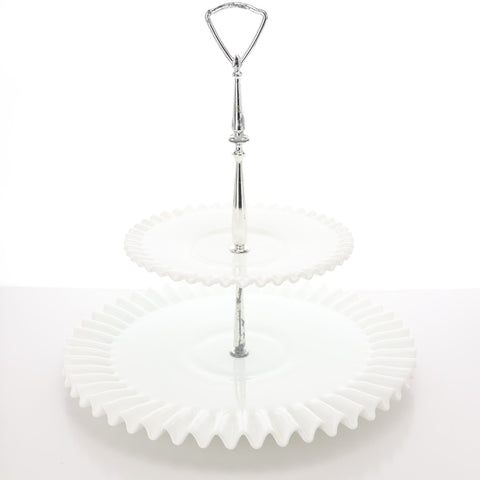 Fenton (USA) milk glass two tier cake serving platter Servingware Coco Retrotique