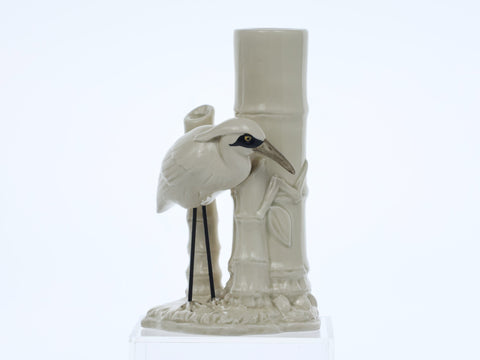 Fitz and Floyd Japan, ceramic hand-painted vase - White crane/heron and bamboo Ceramics pottery and porcelain Coco Retrotique