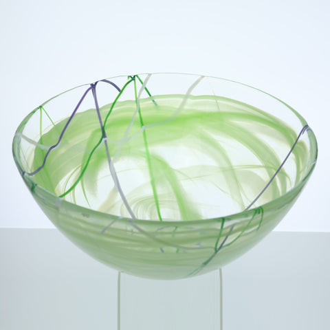 Kosta boda, glass bowl green and blue swirl pattern Glass Coco Retrotique