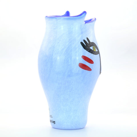 Kosta Boda (Sweden) "Open Minds" blue vase with face designed by Ulrica Hydman-Vallien Glass Coco Retrotique