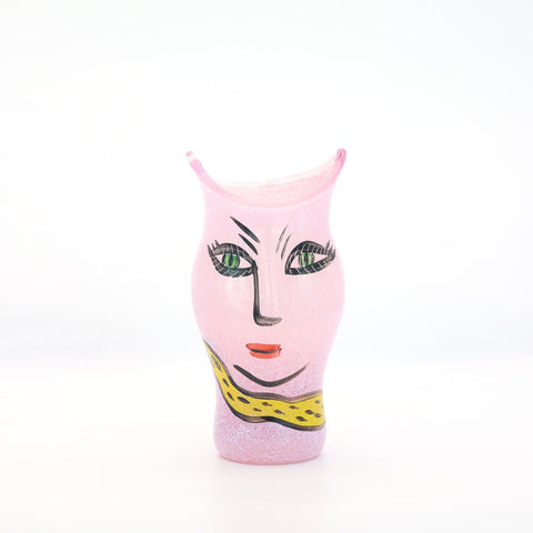 Kosta Boda (Sweden) "Open Minds" pink mini vase with face designed by Ulrica Hydman-Vallien Glass Coco Retrotique