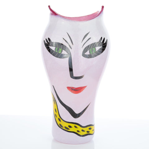 Kosta Boda (Sweden) "Open Minds" pink vase with face designed by Ulrica Hydman-Vallien Glass Coco Retrotique