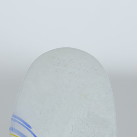 Kosta Boda (Sweden) "Rainbow 48226" small white vase with colourful threads designed by Bertil Vallien Glass Coco Retrotique