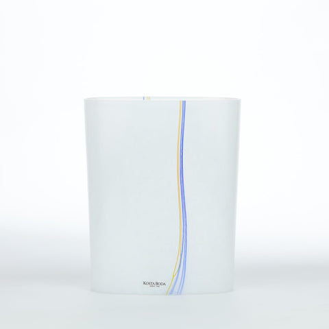 Kosta Boda (Sweden) "Rainbow 48226" small white vase with colourful threads designed by Bertil Vallien Glass Coco Retrotique