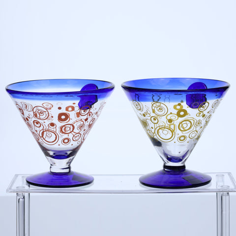 Kosta Boda "Royal Caribbean Cruise" cocktail glasses with blue rim Drinkware and barware Coco Retrotique